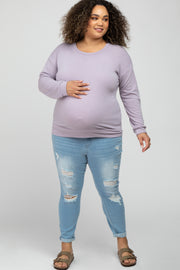 Light Blue Distressed Rolled Hem Maternity Plus Crop Jeans