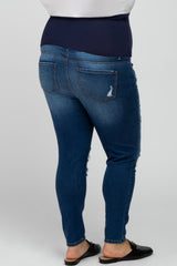 Navy Blue Distressed Cropped Maternity Plus Jeans