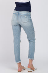 Light Blue Distressed Open Knee Maternity Jeans