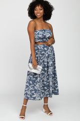 Blue Floral Print A-Line Maternity Skirt Set