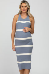 Periwinkle Striped Ribbed Maternity Midi Dress