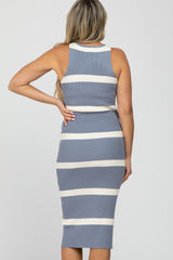 Periwinkle Striped Ribbed Maternity Midi Dress