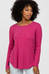 Fuschia Basic Waffle Knit Maternity Long Sleeve Top