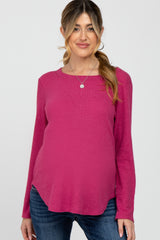 Fuschia Basic Waffle Knit Maternity Long Sleeve Top