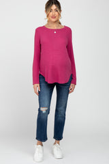 Fuschia Basic Waffle Knit Maternity Long Sleeve Top