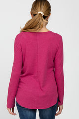 Fuschia Basic Waffle Knit Maternity Long Sleeve Top