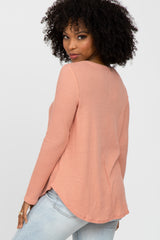 Peach Basic Waffle Knit Long Sleeve Top