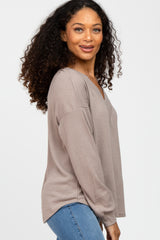 Taupe V Neck Waffle Knit Top