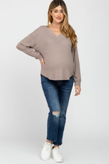 Taupe V Neck Waffle Knit Maternity Top