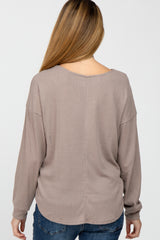 Taupe V Neck Waffle Knit Maternity Top