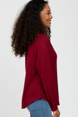 Burgundy V Neck Waffle Knit Top