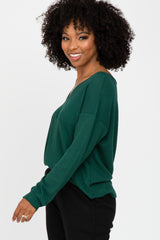 Forest Green V Neck Waffle Knit Top