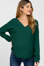 Forest Green V Neck Waffle Knit Maternity Top