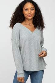 Heather Grey V Neck Waffle Knit Top