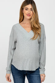 Heather Grey V Neck Waffle Knit Maternity Top