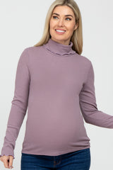 Purple Thermal Knit Turtle Neck Maternity Top