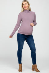 Purple Thermal Knit Turtle Neck Maternity Top