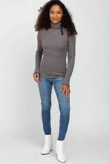 Charcoal Thermal Knit Turtle Neck Top