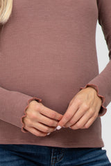 Faded Burgundy Thermal Knit Turtle Neck Maternity Top