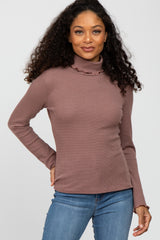 Faded Burgundy Thermal Knit Turtle Neck Maternity Top