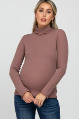 Faded Burgundy Thermal Knit Turtle Neck Maternity Top