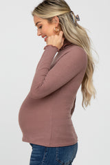 Faded Burgundy Thermal Knit Turtle Neck Maternity Top