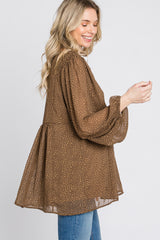 Mocha Animal Print Peasant Sleeve Top