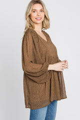 Mocha Animal Print Peasant Sleeve Top