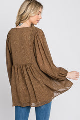 Mocha Animal Print Peasant Sleeve Top