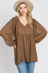 Mocha Animal Print Peasant Sleeve Top