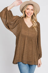 Mocha Animal Print Peasant Sleeve Top