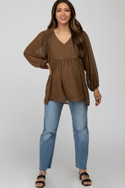 Mocha Animal Print Peasant Sleeve Maternity Top