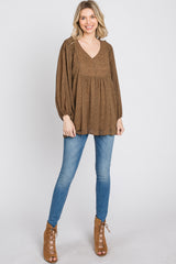 Mocha Animal Print Peasant Sleeve Top