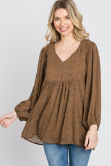 Mocha Animal Print Peasant Sleeve Top