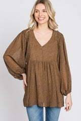 Mocha Animal Print Peasant Sleeve Top