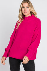 Fuchsia Mock Neck Cable Knit Maternity Sweater