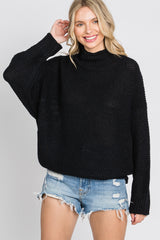 Black Mock Neck Cable Knit Sweater