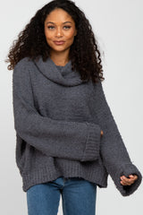 Charcoal Cowl Neck Cuff Sleeve Soft Knit Maternity Sweater