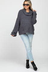 Charcoal Cowl Neck Cuff Sleeve Soft Knit Maternity Sweater