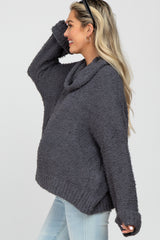 Charcoal Cowl Neck Cuff Sleeve Soft Knit Maternity Sweater