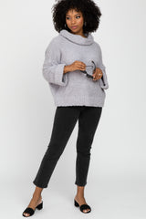 Grey Cowl Neck Cuff Sleeve Soft Knit Sweater