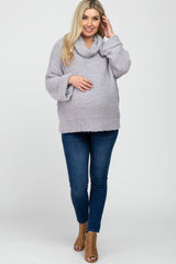 Grey Cowl Neck Cuff Sleeve Soft Knit Maternity Sweater