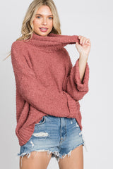 Rust Cowl Neck Cuff Sleeve Soft Knit Sweater