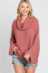 Rust Cowl Neck Cuff Sleeve Soft Knit Sweater