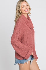 Rust Cowl Neck Cuff Sleeve Soft Knit Sweater