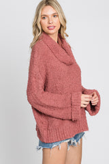 Rust Cowl Neck Cuff Sleeve Soft Knit Sweater