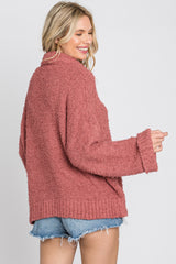 Rust Cowl Neck Cuff Sleeve Soft Knit Sweater