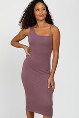 Mauve One Shoulder Fitted Dress