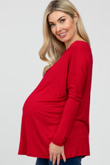 Red Dolman Sleeve Maternity Tunic Top