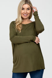 Olive Dolman Sleeve Maternity Tunic Top